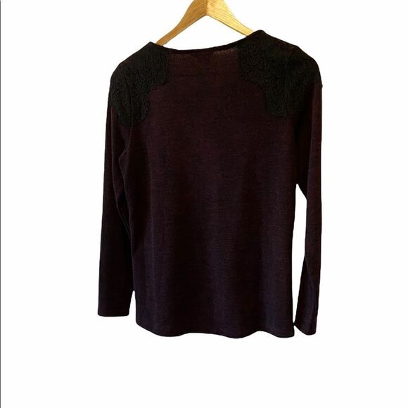 DENVER HAYES Deep Purple Knit Lace Top Sweater M - Picture 2 of 9